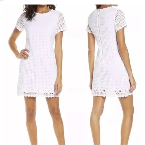NWT Lilly Pulitzer Jennifer Shift Dress in Resort White Grid Eyelet - Picture 2 of 12